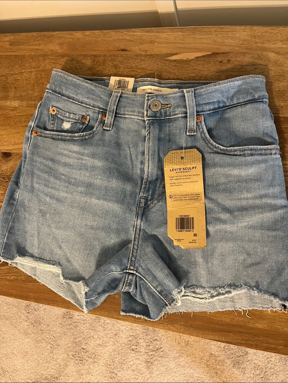 Levi's Light Blue Frayed Hem Denim Shorts
